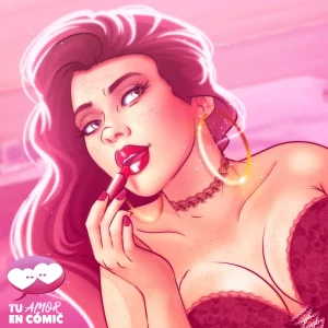 Ejemplo de ilustración artística sensual para decorar el dormitorio. Arte personalizado íntimo y romántico para sorprender a tu pareja. Ejemplo con una chica maquillándose vestida sensualmente